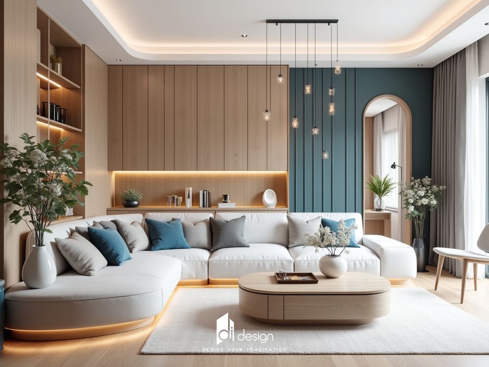 Phòng khách màu xanh sang trọng và tinh tế Phòng khách màu xanh sang trọng và tinh tế