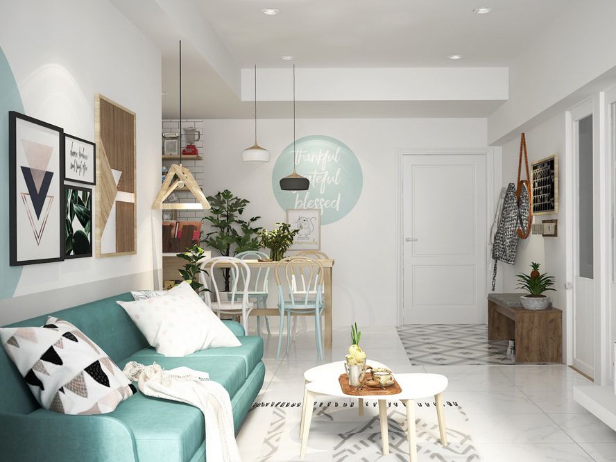 Thiết kế nội thất chung cư Kingsway 71m2 màu xanh ngọc