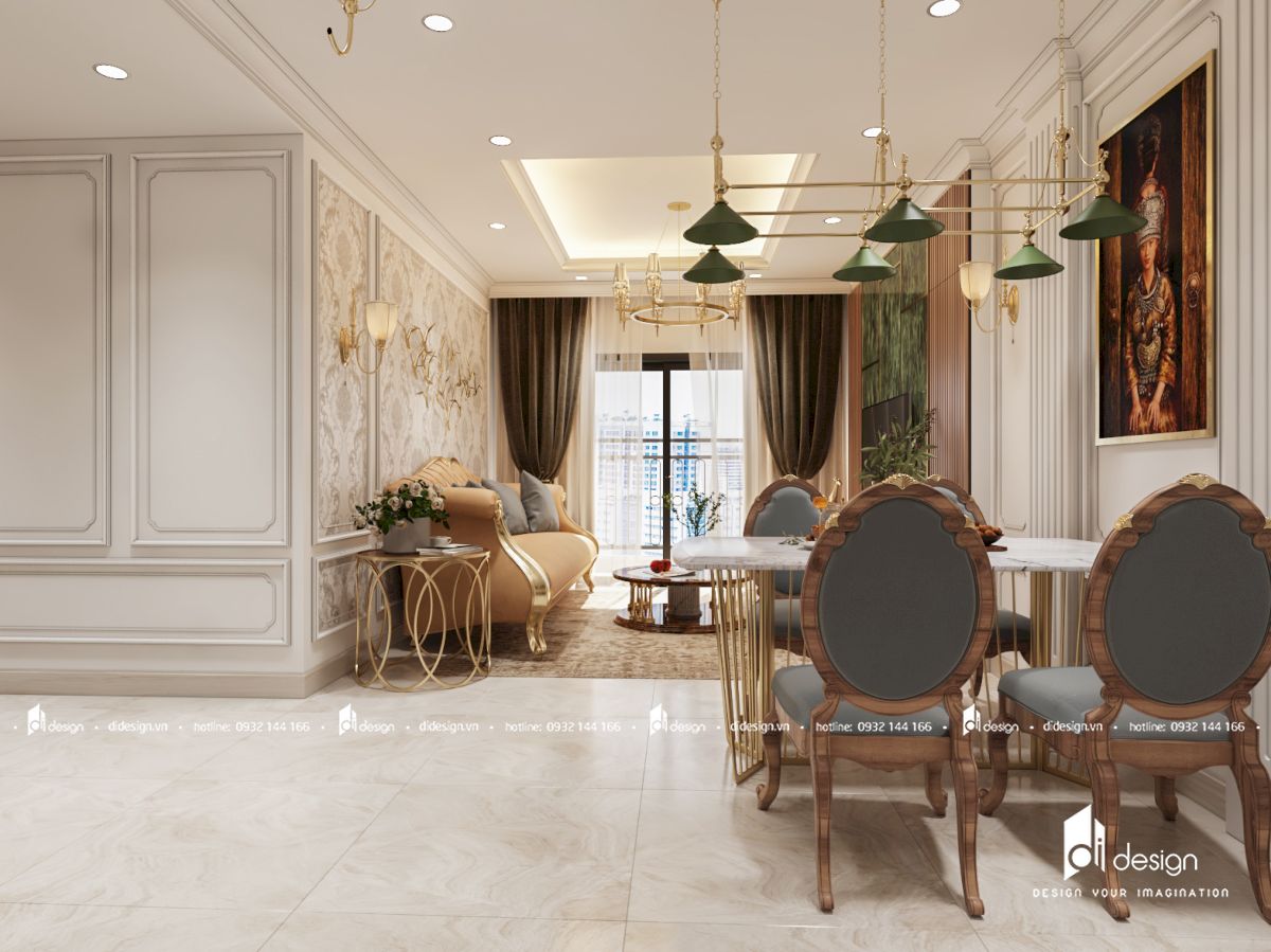 Thiết kế nội thất căn hộ Saigon Royal 88m2 tân cổ điển 