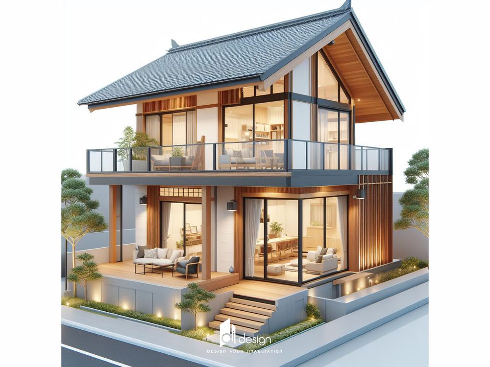 mẫu nhà mái Nhật 2 tầng hiện đại