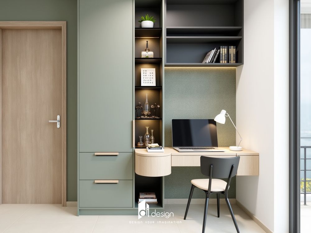 Thiết Kế Căn Hộ 57m2 Đơn Giản Hiện Đại Tông Màu Xanh Lá Cây Đậm