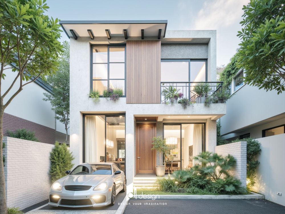Thiết kế mặt tiền nhà ống 2 tầng đẹp hiện đại Thiết kế mặt tiền nhà ống 2 tầng đẹp hiện đại