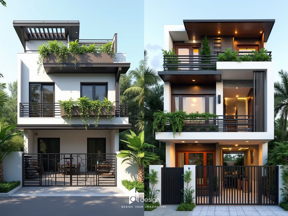 Thiết Kế Mặt Tiền Nhà Phố 5m 2 Tầng 1 Tum: Đẹp và Hiện Đại