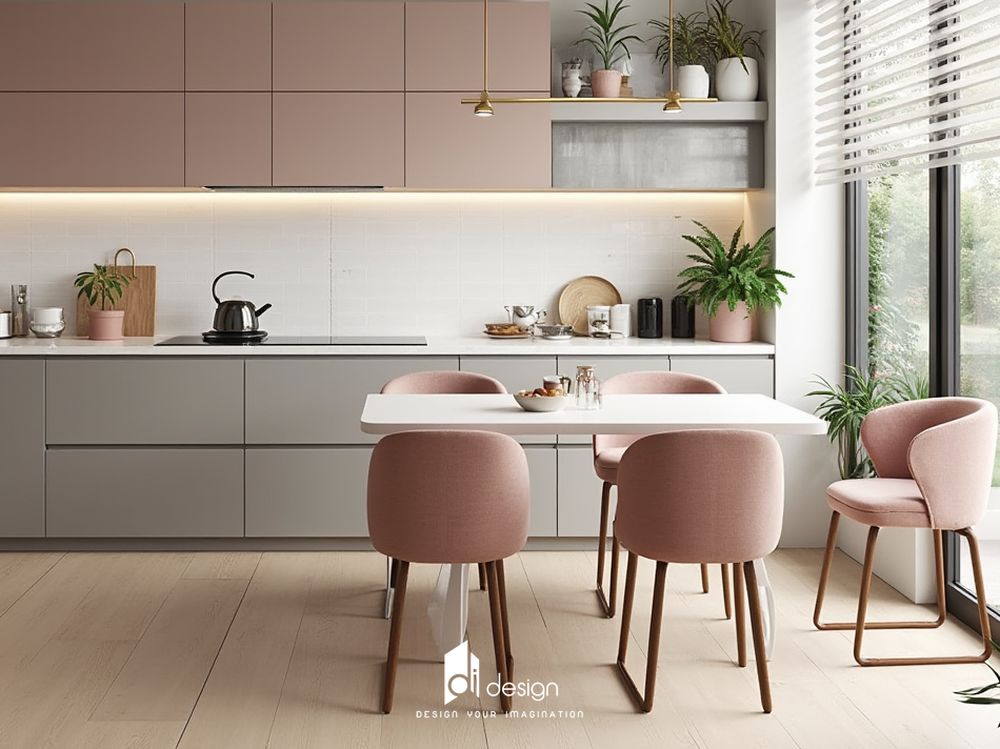 Thiết Kế Nội Thất Bếp Căn Hộ Màu Hồng Nhạt: Sự Kết Hợp Giữa Tinh Tế và Hiện Đại
