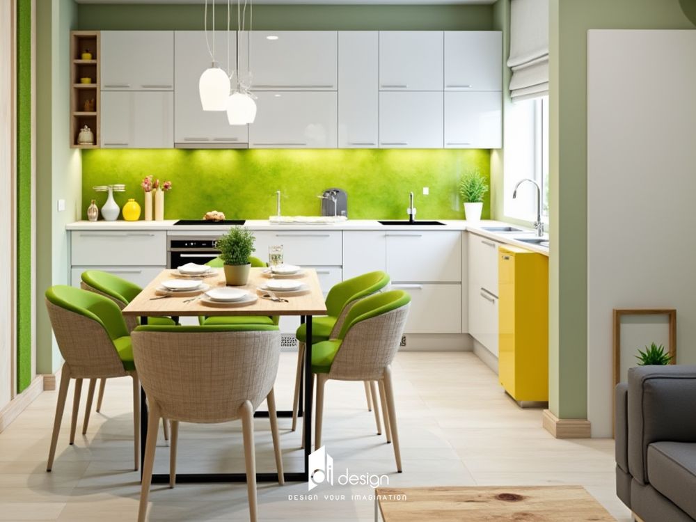 Thiết Kế Nội Thất Bếp Căn Hộ Màu Xanh Lá Cây