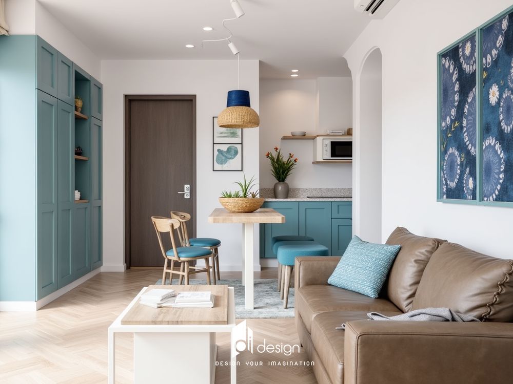 Thiết kế nội thất căn hộ 65m2 tông màu xanh ngọc Thiết kế nội thất căn hộ 65m2 tông màu xanh ngọc