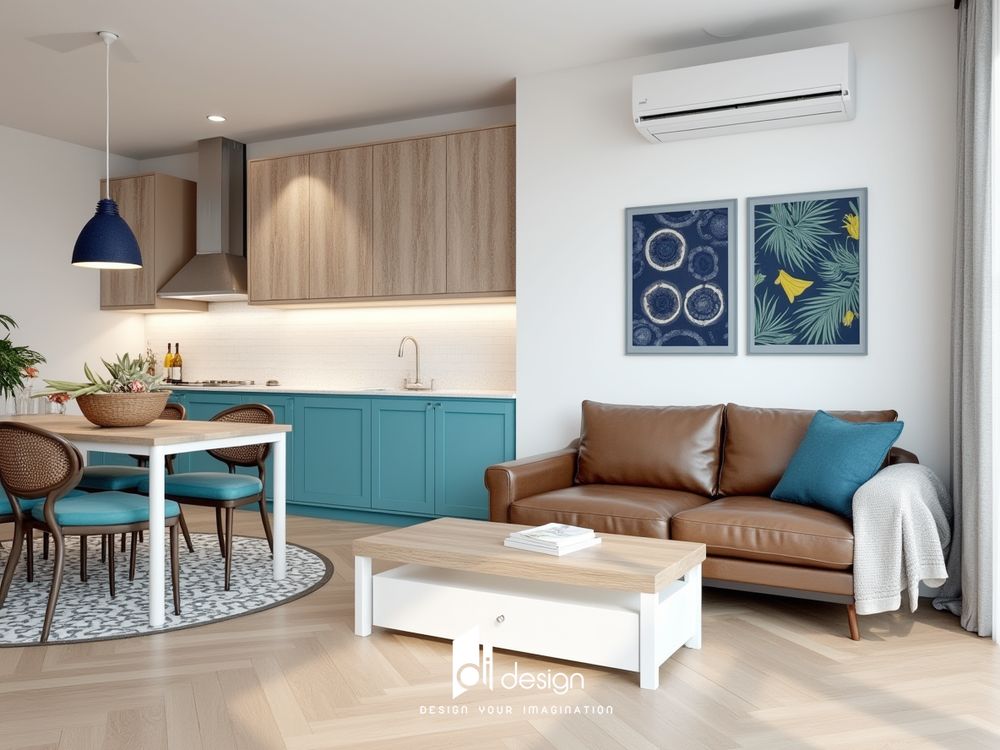 Thiết kế nội thất căn hộ 65m2 tông màu xanh ngọc