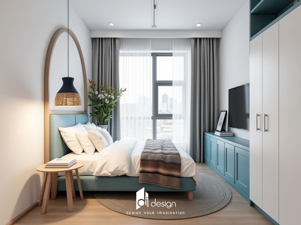 Thiết kế nội thất căn hộ 65m2 tông màu xanh ngọc Thiết kế nội thất căn hộ 65m2 tông màu xanh ngọc