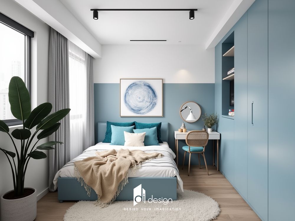 Thiết kế nội thất căn hộ 65m2 tông màu xanh ngọc