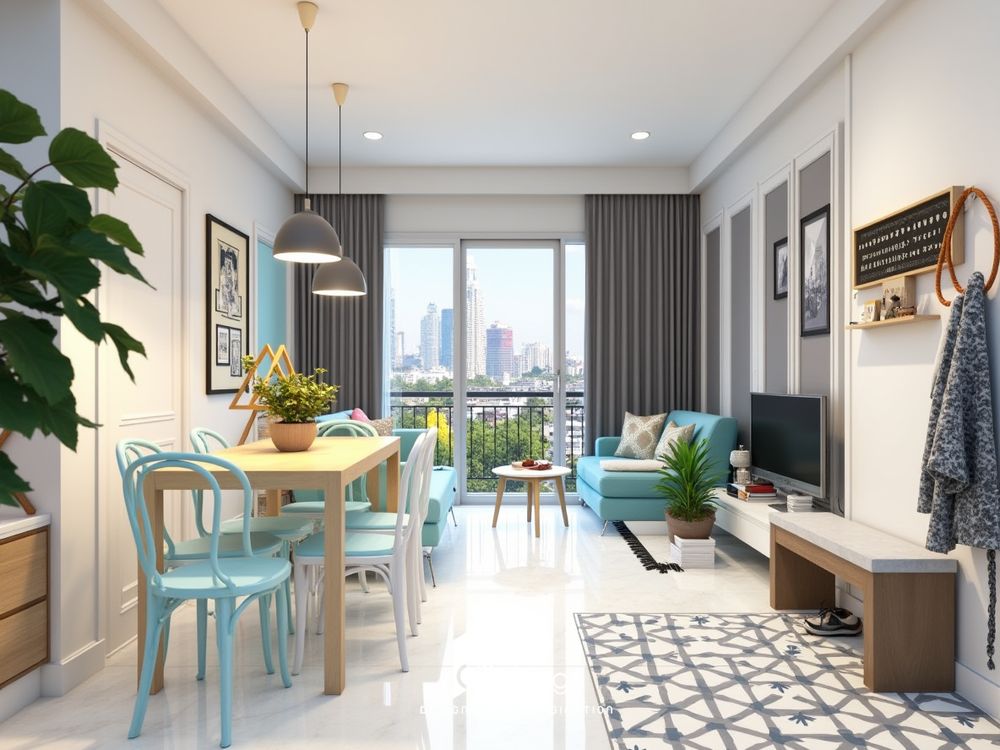 Thiết Kế Nội Thất Căn Hộ 71m2 Phong Cách Scandinavian Màu Xanh Ngọc