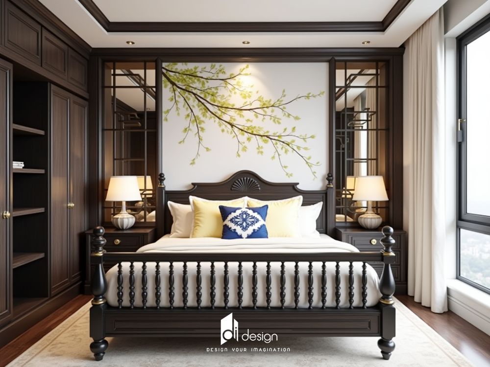 Thiết kế phòng ngủ phong cách Indochine: Mẫu nội thất độc đáo, ấn tượng với màu sắc tự nhiên