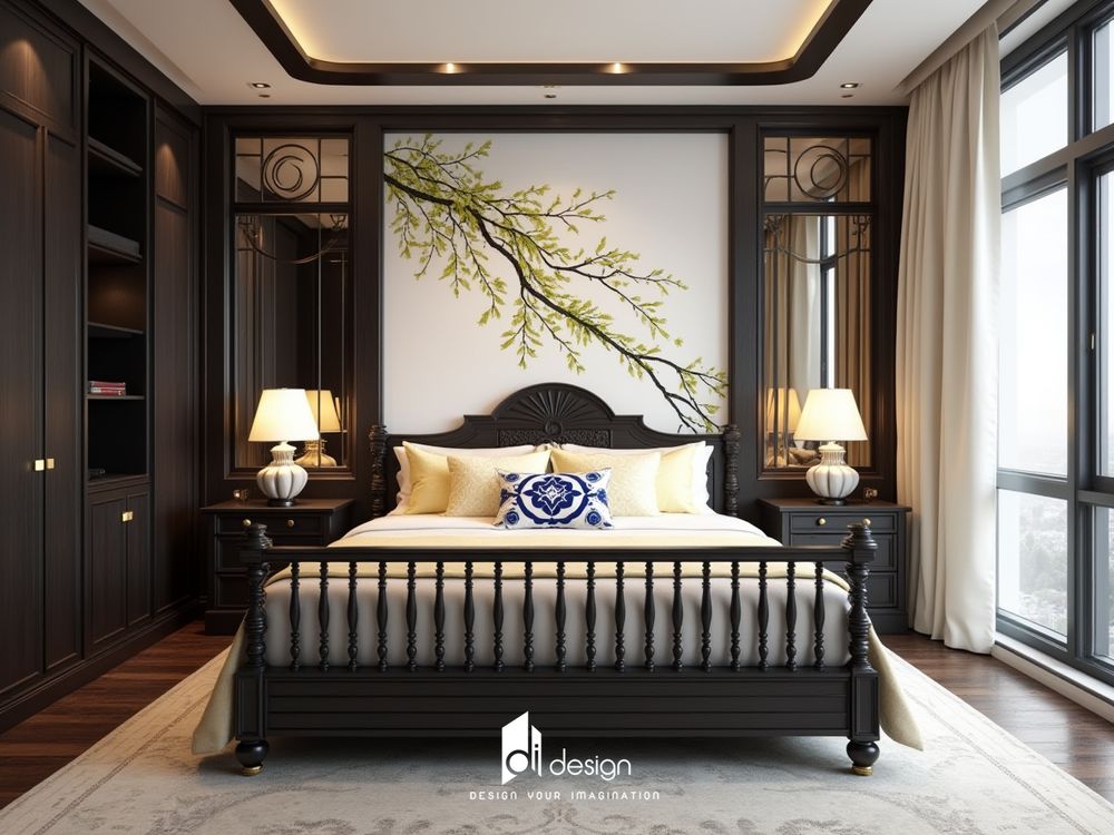 Thiết kế phòng ngủ phong cách Indochine: Mẫu nội thất độc đáo, ấn tượng với màu sắc tự nhiên