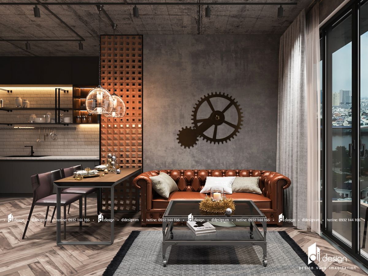 Thiết kế căn hộ Safira Khang Điền 68m2 phong cách công nghiệp
