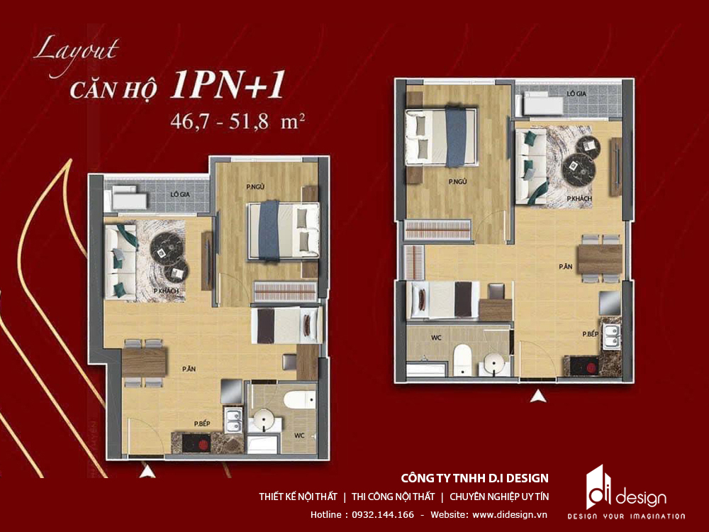 Mặt bắng căn hộ Glory Heights 46m2 1 phòng ngủ