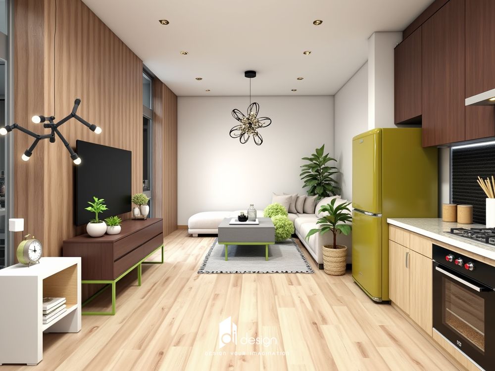 Thiết kế nội thất căn hộ studio cho thuê đẹp tông màu xanh lá mạ Thiết kế nội thất căn hộ studio cho thuê đẹp tông màu xanh lá mạ