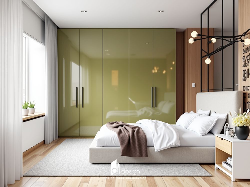 Thiết kế nội thất căn hộ studio cho thuê đẹp tông màu xanh lá mạ