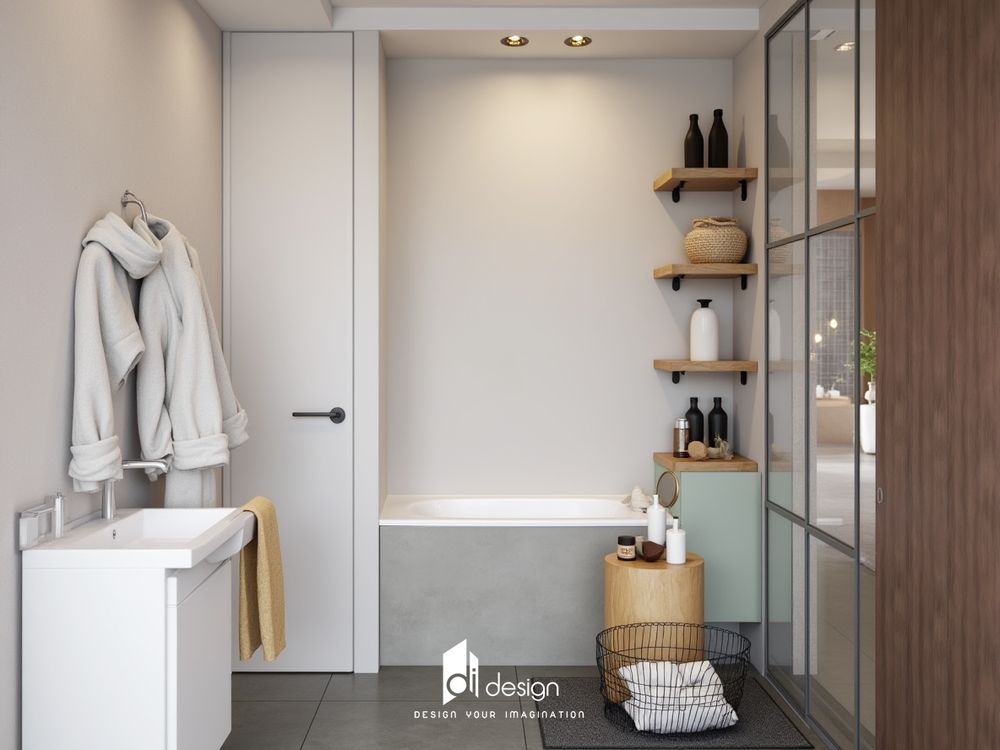 Thiết kế nội thất căn hộ studio cho thuê đẹp tông màu xanh lá mạ