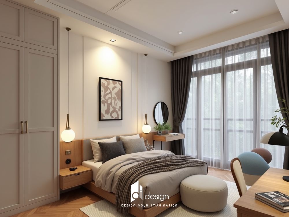 Thiết kế nội thất nhà phố 120m2 Him Lam Phú Đông đẹp hiện đại