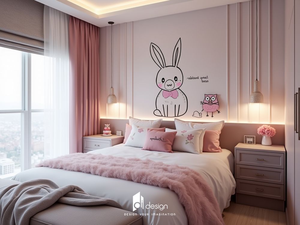 Thiết Kế Nội Thất Phòng Ngủ Màu Hồng Pastel 