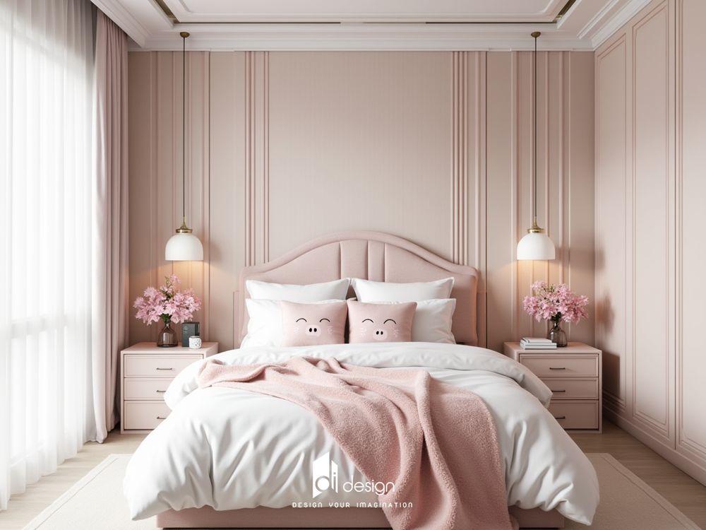 Thiết Kế Nội Thất Phòng Ngủ Màu Hồng Pastel 