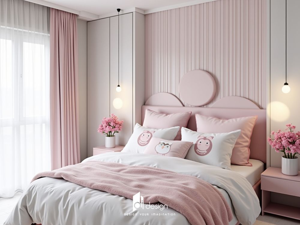 Thiết Kế Nội Thất Phòng Ngủ Màu Hồng Pastel 