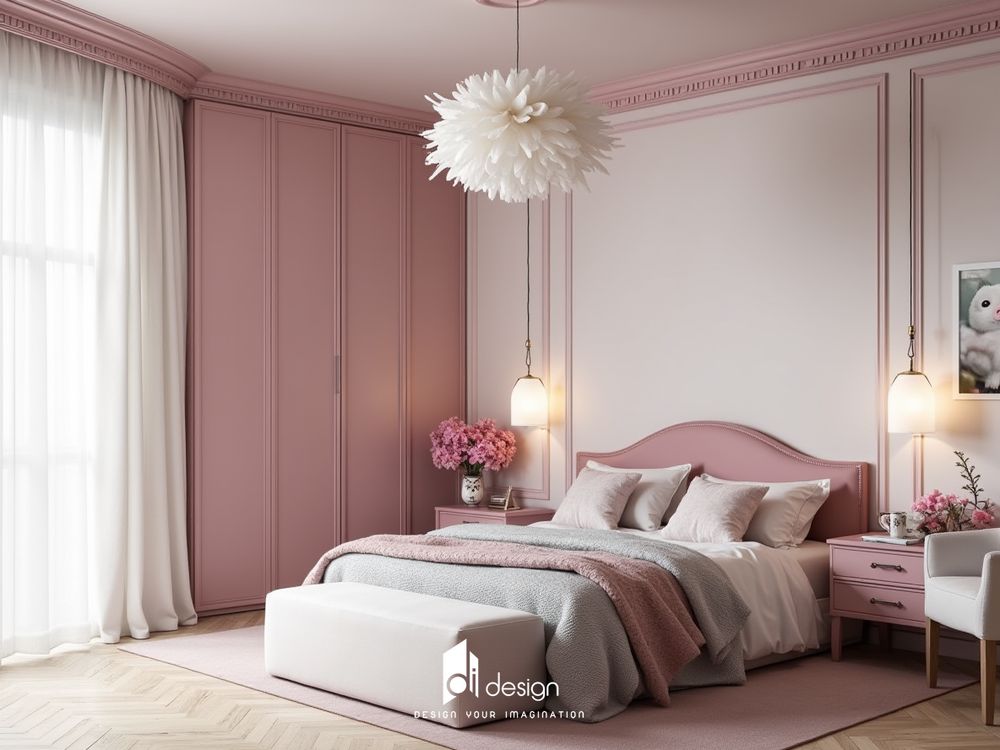 Thiết Kế Nội Thất Phòng Ngủ Màu Hồng Pastel 