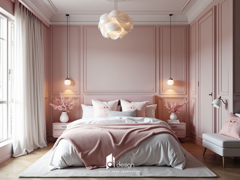 Thiết Kế Nội Thất Phòng Ngủ Màu Hồng Pastel 