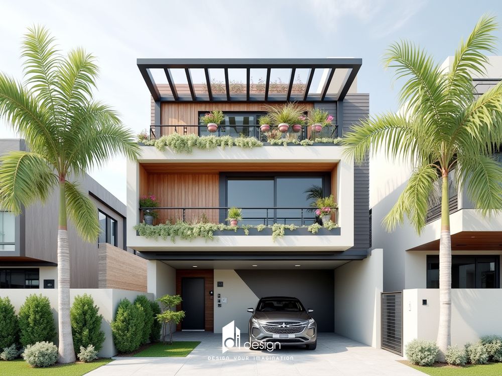 Trang trí mặt tiền nhà ống 3 tầng đẹp tự nhiên và hài hòa
