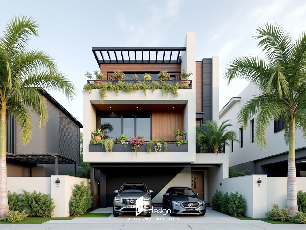 Trang trí mặt tiền nhà ống 3 tầng đẹp tự nhiên và hài hòa