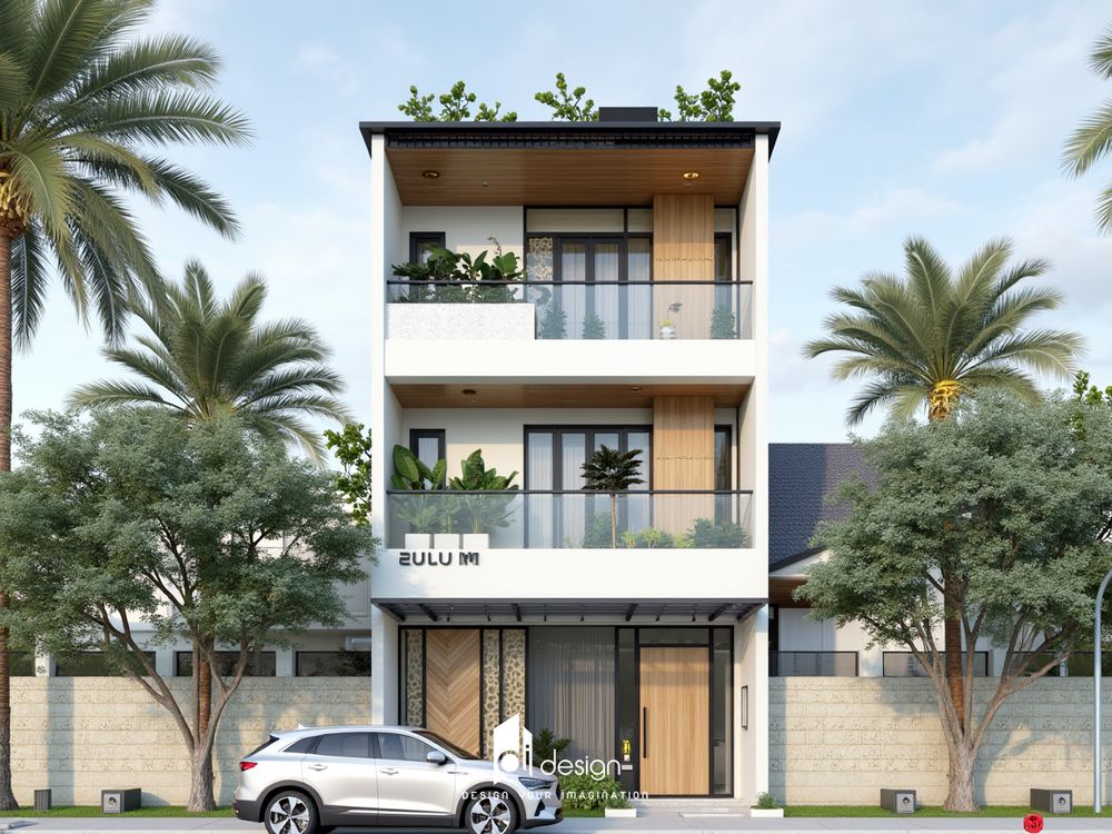 Trang trí mặt tiền nhà ống 3 tầng đẹp tự nhiên và hài hòa